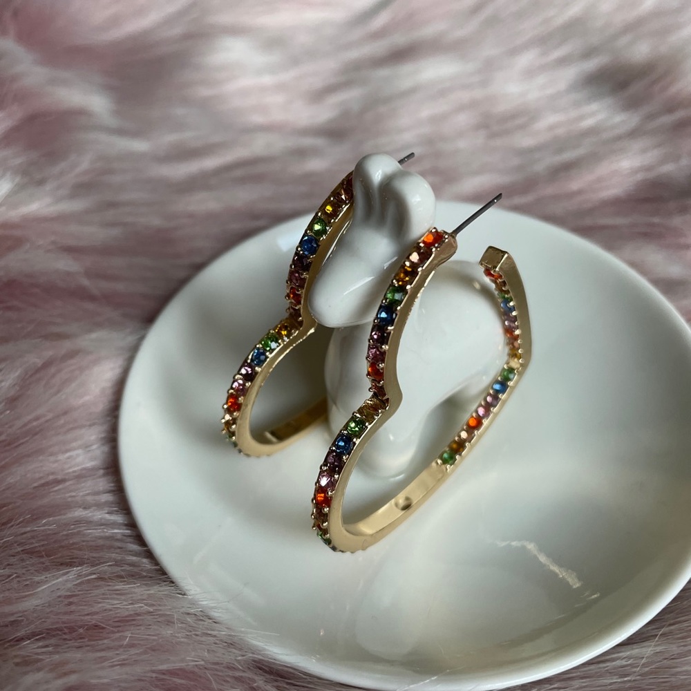 Multicolor Rhinestone Heart Statement Earrings - Picture 10 of 16
